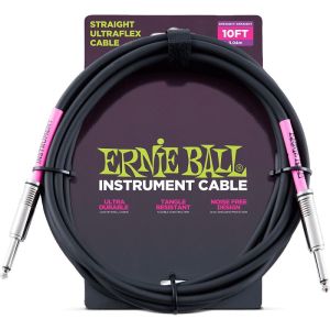 Ernie Ball 6048 кабель инструментальный с прямыми джеками, 3 метра черный