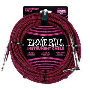 Ernie Ball 6062 кабель инструментальный, прямой / угловой джеки, длина 7,62м, цвет чёрный с красным