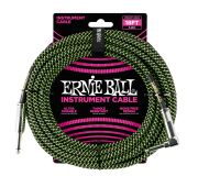 Ernie Ball 6082 кабель инструментальный, оплетёный, 5,49 м, прямой/угловой джеки, чёрно-зелёный