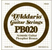 D'Addario PB020 Phosphor Bronze Отдельная струна для акустической гитары, фосфорная бронза, .020
