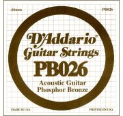 D'Addario PB026 Phosphor Bronze Отдельная струна для акустической гитары, фосфорная бронза, .026