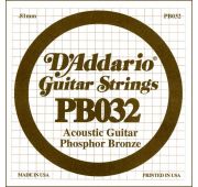 D'Addario PB032 Phosphor Bronze Отдельная струна для акустической гитары, фосфорная бронза, .032