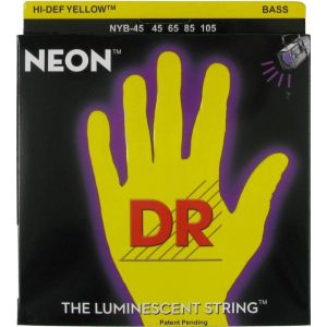DR NYB-45 NEON HiDef Yellow струны для бас гитары, светящиеся в УФ лучах, цвет Yellow, 45-105 Medium