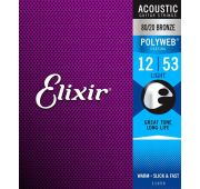 Elixir 11050 POLYWEB Комплект струн для акустической гитары, Light, бронза 80/20, 12-53