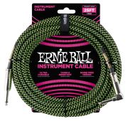 Ernie Ball 6066 кабель инструментальный, прямой/угловой джеки, 7,62м, цвет черный с зеленым