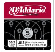 D'Addario PL012-5 Plain Steel Отдельная стальная струна без обмотки 012, 5шт