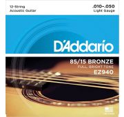 D'Addario EZ940 AMERICAN BRONZE 85/15 Струны для 12-струнной акустической гитары Light 10-50