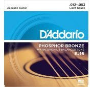 D'Addario EJ16 PHOSPHOR BRONZE Струны для акустической гитары фосфорная бронза Light 12-53