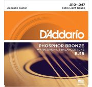 D'Addario EJ15 PHOSPHOR BRONZE струны для акустической гитары фосфорная бронза Extra Light 10-47