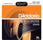 D'Addario EXP10 COATED 80/20 Струны для акустической гитары Extra Light 10-47