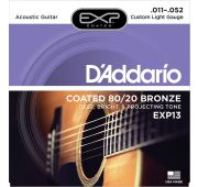 D'Addario EXP13 COATED 80/20 Струны для акустической гитары Custom Light 11-52