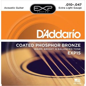 D'Addario EXP15 COATED PHOSPHOR BRONZE Струны для акустической гитары Extra Light 10-47