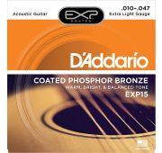 D'Addario EXP15 COATED PHOSPHOR BRONZE Струны для акустической гитары Extra Light 10-47