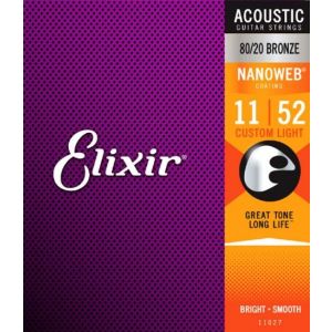 Elixir 11027 NANOWEB Комплект струн для акустической гитары, Custom Light, бронза 80/20, 11-52