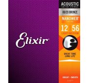 Elixir 11077 NANOWEB Комплект струн для акустической гитары, Light-Medium, бронза 80/20, 12-56