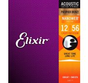 Elixir 16077 NANOWEB Комплект струн для акустической гитары, Light-Medium, фосфорная бронза, 12-56