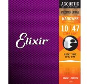 Elixir 16002 NANOWEB Комплект струн для акустической гитары, Extra Light, фосфорная бронза, 10-47