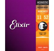 Elixir 16027 NANOWEB Комплект струн для акустической гитары, Custom Light, фосфорная бронза, 11-52