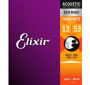Elixir 11182 NANOWEB Комплект струн для акустической гитары, HD Light, бронза 80/20, 13-53