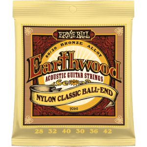Ernie Ball 2069 Струны для классической гитары Earthwood 80/20 Bronze Folk Nylon Ball End (28-32-40-30w-36w-42w)