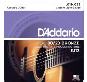 D'Addario EJ13 BRONZE 80/20 Струны для акустической гитары бронза Custom Light 11-52