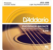 D'Addario EJ19 Phosphor Bronze Комплект струн для акустической гитары, ф/б, Bluegrass, 12-56