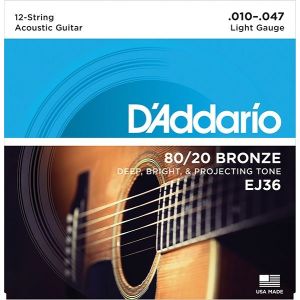 D'Addario EJ36 Bronze 80/20 Cтруны для акустической 12-струнной гитары, Light, 10-47
