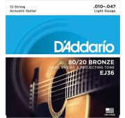 D'Addario EJ36 Bronze 80/20 Cтруны для акустической 12-струнной гитары, Light, 10-47