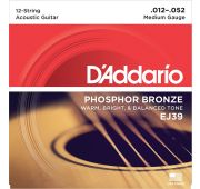 D'Addario EJ39 Phosphor Bronze Комплект струн для акустической 12-струнной гитары, Medium, 12-52