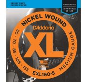 D'Addario EXL160-5 XL NICKEL WOUND Струны для 5-струнной бас-гитары 5-string Long Medium 50-135