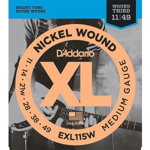 D'Addario EXL115W XL NICKEL WOUND Струны для электрогитары Blues/Jazz Rock 3rd Wound 11-49