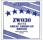 D'Addario ZW030 Отдельная струна для акустической гитары, бронза 85/15, 030