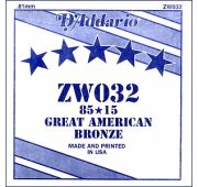 D'Addario ZW032 Отдельная струна для акустической гитары, бронза 85/15, 032