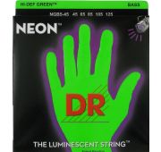 DR NGB5-45 NEON HiDef Green струны для 5 cтрун. бас гитар, светящиеся в УФ лучах, цвет Green, 45-125