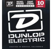 Dunlop DEN1074 комплект струн для 8-струнной электрогитары, никелированные, Medium, 10-74