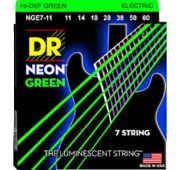 DR NGE7-11 Neon Green комплект струн для 7-струнной электрогитары, никелированные, с покр., 11-60
